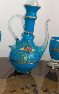 ست شربت‌خوری دکوری آبی طلایی (پارچ و ۶ لیوان)