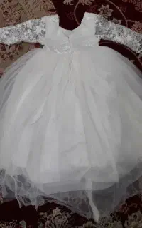 پیراهن مجلسی دخترانه سفید پفی سایز ۵ تا ۷ سال