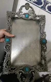 سینی پیوتر سایز بزرگ با نگین فیروزه