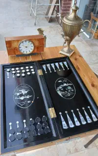 تخته نرد صدف کاری چوبی  کره ای مهرها عاج