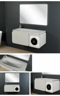 روشویی کابینتی مینی‌واش‌دار و آینه لمسی