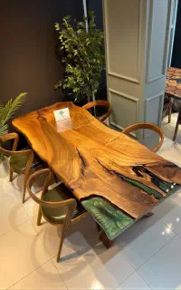 میز غذاخوری ۴ ۶ ۸ نفره چوبی اسلب چوب گردو روستیک