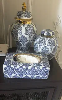 جینجر جا دستمال و سطل قلم ابی مدل داماس