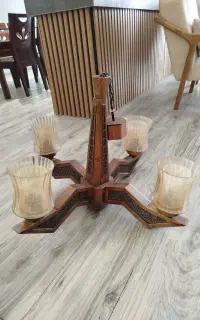 لوستر چوب منبت کاری شده ۴ شعله