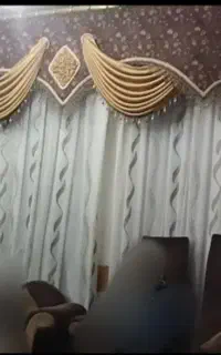 پرده سالن و راهرو،کرم قهوه ای با آستر و میله طلایی