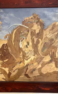 تابلوی نفیس معرق تمام چوب نبردرستم بااژدها 110*140