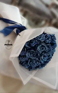 دسته گل رز روبانی آبی