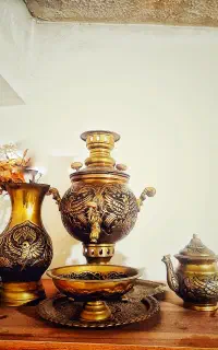 ست سماور ذغالی ۵پارچه برنجی