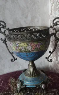 ظرف شکلات خوری چینی وبرنز آنتیک