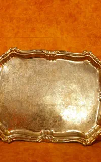 ظرف برنجی قاجاری روکش نقره و طلا