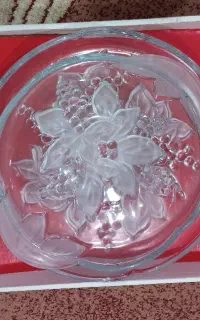 ست میوه‌خوری و سینی شیشه‌ای طرح گل و انگور