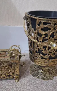 ست سطل زباله وجادستمال کاغذی برنجی دست ساز
