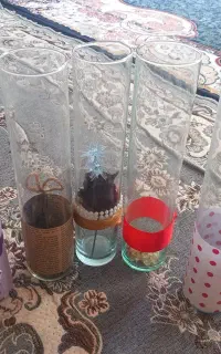 ظرف استوانه‌ای  گل گلدون شیشه ای