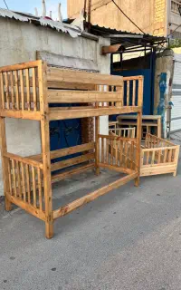 تخت دو طبقه چوبی تمام چوب