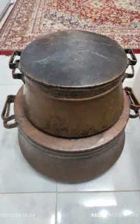 سینی مجمع قدیمی روکش نقره .دیگ مسی قدیمی سایزکوچیک