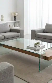 میز جلومبلی شیشه ای خم مدرن با طبقه چوبی - تولیدی