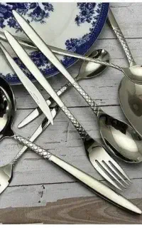 قاشق چنگال دهنه اروپایی جدید طلایی نقره ای120پارچه