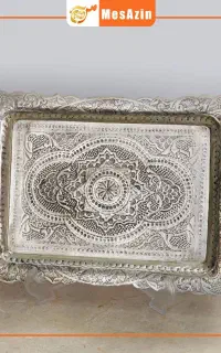سینی آبکاری نقره با قلم زنی اسلیمی