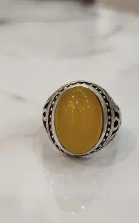 انگشتر نقره 925 اصل با عقیق زرد طبیعی سنگ کلکسیونی