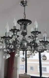 لوستر ۶ شاخه کریستالی/چراغ آویز سلطنتی  نقره ای