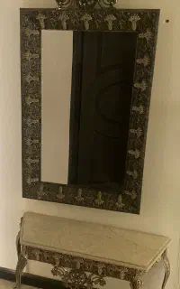 آینه کنسول برنجی همراه با شمعدان