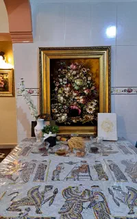 تابلو فرش دستباف نفیس گل وگلدان بنفش سلطنتی