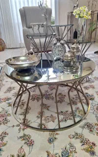 میز جلو مبلی همراه با سه گل میز