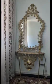 آینه کنسول و شمعدانی برنز