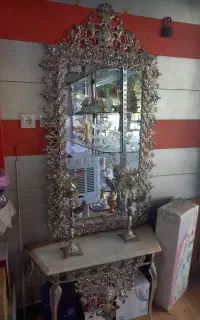 آیینه وشمعدان برنزی با آبکاری نقره