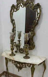 آینه و کنسول و شمعدان برنز