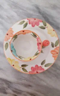 پیاله و نمکدان و پیش دستی چینی