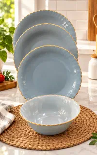 سرویس آرکوپال ۶ نفره ۲۶ پارچه طوسی لب طلا