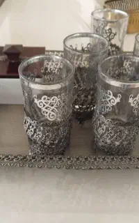 استکان پایه دار به همراه قندان وسینی