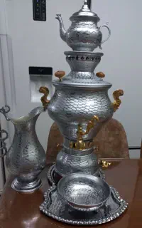 ست ۵ پارچه سماور گازی ۴ لیتری با دسته و شیر برنجی