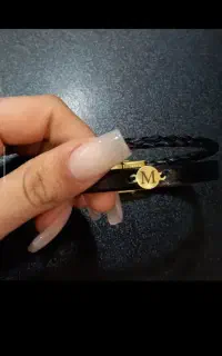دستبند چرم پلاک طلا