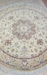 دو عدد فرش دستباف دایره ۲×۲ گل ابریشم