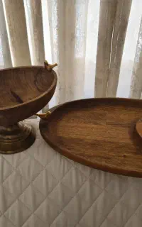 سینی سرو ظرف میوه تنقلات چوب چوبی پرنده دار بوهو