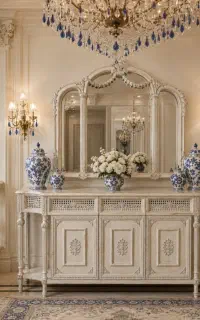آینه کنسول چوبی ریسه‌ای