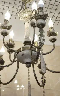 لوستر سنگی ۵ شاخه ۱۰ لامپه اصل قطر ۸۰سنگ طبیعی