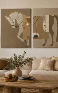 ست دوتکه تابلو دکوراتیو مدرن طرح اسب مینیمال