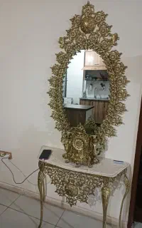 آینه و شمعدان جنس آلیاژ رو کش برنز