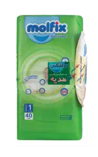 پوشک مولفیکس سایز ۱ + دستمال مرطوب (۱۹ بسته)