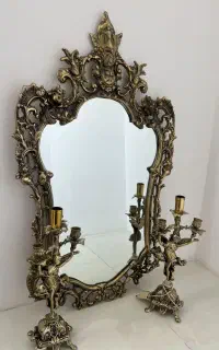 آینه و شمعدان برنز