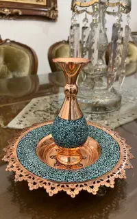 گلدان و بشقاب مسی و فیروزه کوبی