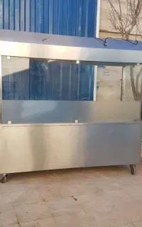 میز کار تمام استیل نگیر بزرگ متحرک با شیشه و هود