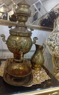 سماور زغالی با قوری و پارچ و سینی