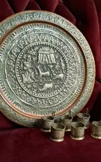 سینی مسی و انگاره نقره قلمکاری قدیمی