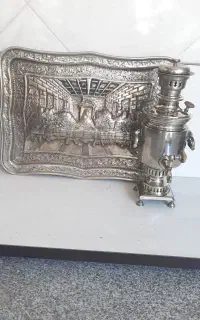 سماورزغالی سینی قلمکاری ورشو عتیقه