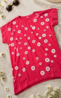 تیشرت زنانه گل بابونه سفید