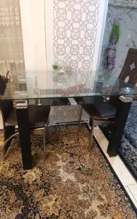 میز نهار خوری 4 نفره شیشه ای و فلزی